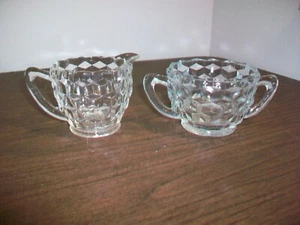Indiana Whitehall Fostoria American Glass Cubist Cream and Sugar Set - Picture 1 of 3