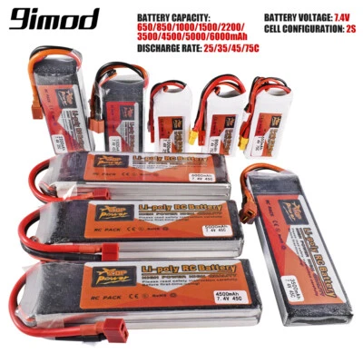 RC 2s 7.4V 650-6000mAh Lipo Akku 25-75C XT60/ T/ JST für RC Auto Boot Drohne - Bild 1 von 4