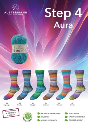 "Austermann Step 4 Aurora" 100g Sockenwolle mit Aloe Vera & Jojoba-Öl - Bild 1 von 2