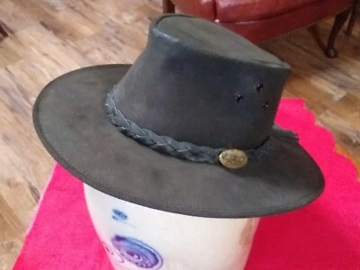 Sombrero Outback Cuero Marrón Seude Mediano Wallaroo Australian Indiana Jones Piel de Vaca Foto 1 de 4