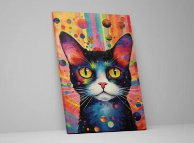 Caprichoso Gato Lindo Gatito Niños Colorido Lienzo Pared Arte Pop Decoración Impresión Enmarcada Foto 1 de 4