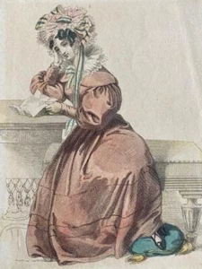 FASHION LITHOGRAPH c1890s LADY READING A LETTER - Picture 1 of 2