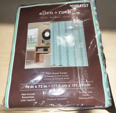 Allen + Roth Tela Cortina de Ducha 70” x 72” Aqua Brocado Ashbury Abstracto NUEVO Foto 1 de 4