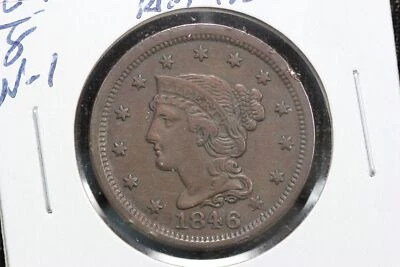 1846 Braided Hair Large Cent 1846 over 18 Overdate Mint Error N-1 42QM - Image 1 of 4