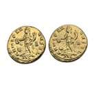 Two Greek/Roman Reproduction Coin Cast Metal Button w/Shank Antiqued Gold Tone