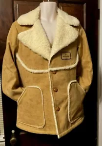 1970s Dunlop Marlboro M Suede Sherpa Coat Jacket Western Rancher USA Swingster - Picture 1 of 12