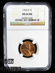 1963-D 1c Lincoln Memorial Cent NGC MS 66 RD Red BU Uncirculated High Grade Coin - Picture 1 of 4