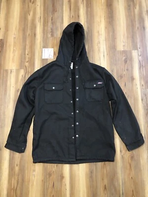Dickies Distressed Full Snap Button Hoodie Work Farm Trucker Jacket Large Black - Image 1 of 4