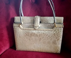 Vintage 1960s FiINESSE LA MODEL Alligator Taupe Beige Handbag Purse - Picture 1 of 8