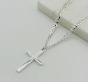 Genuine 925 Sterling Silver Mens Cross Pendant Necklace 22 INCH Brand New - Picture 1 of 9