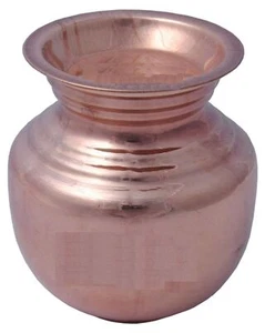 Pure Copper LOTA/POT With Lid Handmade Puja Kalash For Pooja Good Health Benefit - Foto 1 di 3