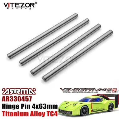 For Arrma 1/8 VENDETTA 4WD 3S BLX AR330457 Hinge Pin 4x63mm Titanium TC4 4Pcs - Image 1 of 4