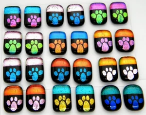 pawprint MATCHING PAIR Lot 24 pcs EARRINGS HANDMADE DICHROIC FUSED GLASS (C1) - Picture 1 of 4