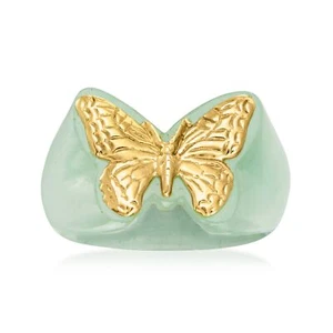 Ross-Simons Jade Butterfly Ring in 14kt Yellow Gold - Picture 1 of 4