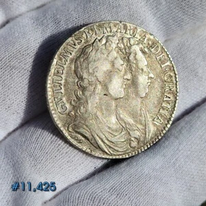 1689 Great Britain Silver Half Crown William & Mary 1 YEAR TYPE 1st shield - Picture 1 of 17