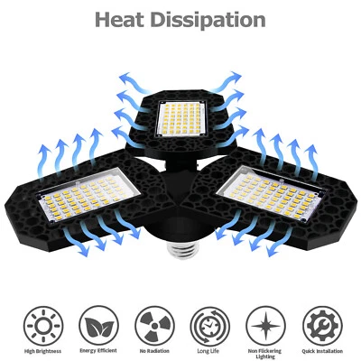 Super Bright 60W/80W 8000LM Deformable LED Garage Light Shop Ceiling Lights Bulb - Image 1 of 4