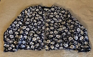 Giacca trapuntata Croft & Barrow blu navy bianca floreale donna 2XL cappotto fiori XXL - Foto 1 di 16