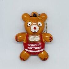 Vintage Christmas Plastic Teddy Bear Ornament Hong Kong Gingerbread Toy Unique
