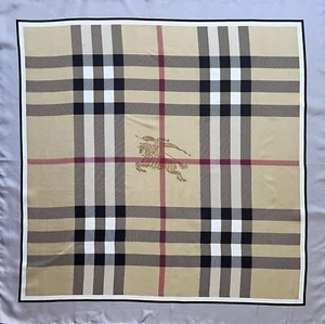 Burberry Scarf Beige Classic Check Print Haymarket Gray Border Silk Wrap - Picture 1 of 15