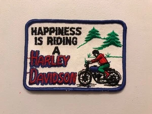 NOS “Happiness Is riding A Harley Davidson” patch Motorcycle Blue Red HOG Eagle - Picture 1 of 2