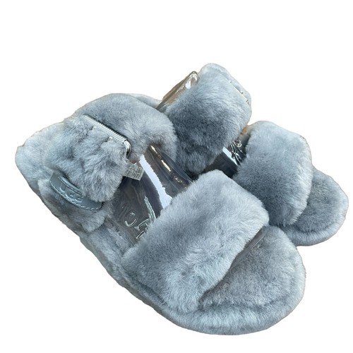 UGG Ciabatte Sandali Donna Taglia 5 Grigio Fuzz Yeah Cinturini Fibbie