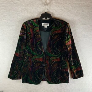 VTG Norton McNaughton Womens Long Sleeve Floral Velvet Blazer Jacket Artsy 14 - Picture 1 of 11