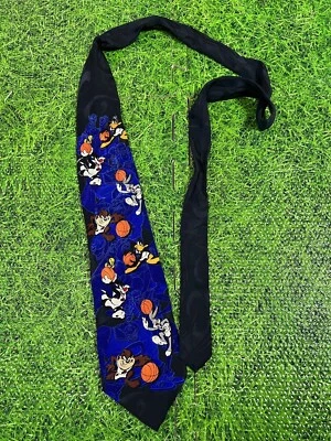 Vintage 1996 Neck Tie Space Jam Warner Bros 100% Silk - Image 1 of 4