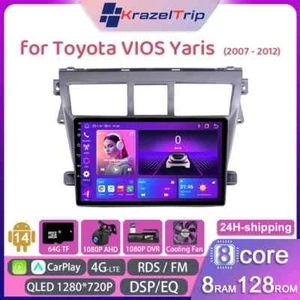 8 Core QLED Car Radio for Toyota VIOS Yaris 2007-2012 CarPlay Android 4G DSP RDS - Picture 1 of 41