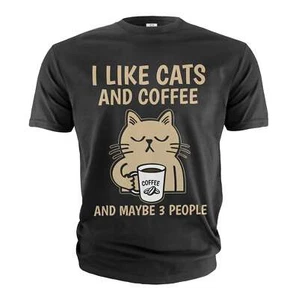 T-shirt divertente caffè e gatti mi piacciono i gatti caffè e forse maglietta 3 persone - Foto 1 di 8