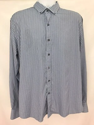 Рубашка Bugatchi на пуговицах мужская размер большой эластичная геометрическая форма подходит синяя - Изображение 1 из 4