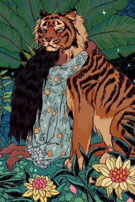Tiger Animal Dangerous Girl Hugging Print Wall Art Home Decor - POSTER 20x30 - Image 1 of 3