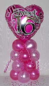 SWEET SIXTEEN  - 16TH FEMALE  -  HEART FOIL BALLOON DISPLAY - TABLE CENTREPIECE  - Picture 1 of 4