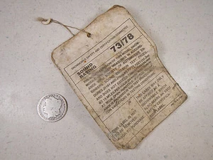 92 YAMAHA PZ480 PHAZER II LE SNOWMOBILE SAFETY CERTIFICATION DECIBEL LEVEL TAG - Picture 1 of 3