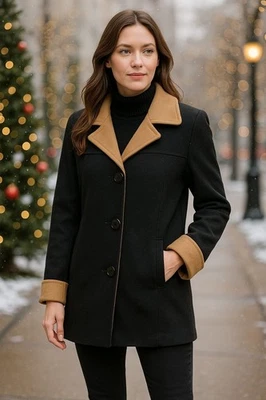 1 Chaqueta Abrigo Madison Mezcla Lana Negro Tostado Grande Forrada Clásica Chic Corpcore Foto 1 de 4