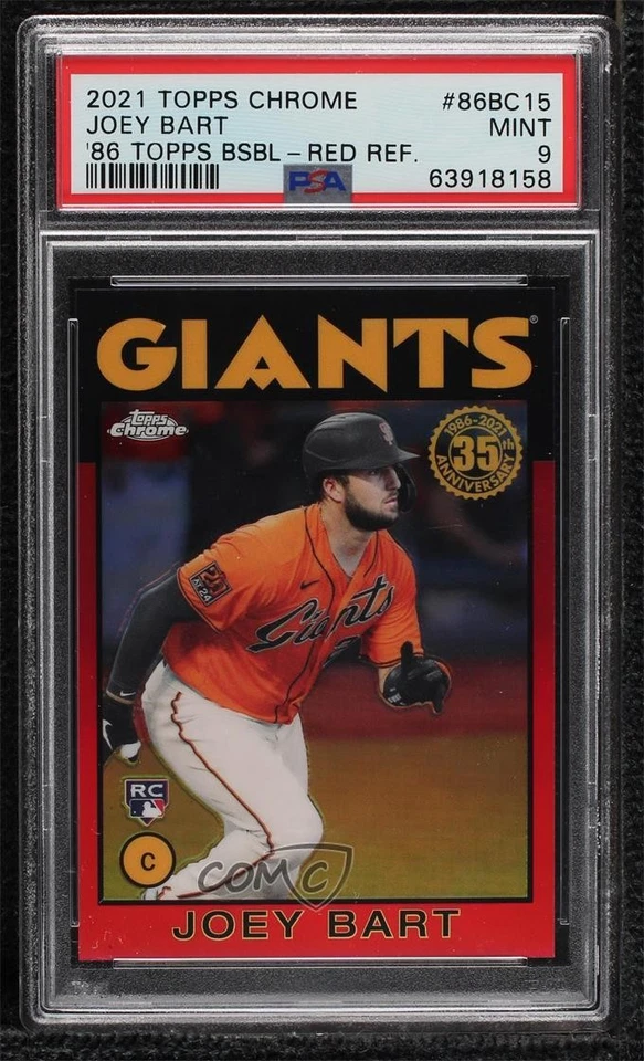2021 Chrome 1986 Topps Baseball Red Refractor /5 Joey Bart PSA 9 MINT Rookie RC - Image 1 of 2