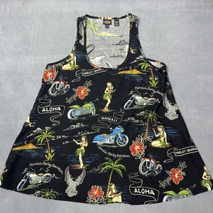Harley-Davidson Shirt Womens Large Black Hawaii Aloha Tank Top Honolulu Made USA - Picture 1 of 12