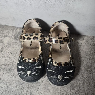 Nina Leopard Kitty Maryjanes Glitter Black Cat Faces Sz 6 Toddler Girls Strap - Image 1 of 4