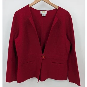 Vintage 100% Wolle Kirschrot Einknopf Damen Blazer Gr. Large L Strickjacke - Bild 1 von 4