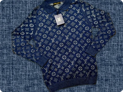 Camiseta para hombre Louis Vuitton azul denim manga larga ajustada talla XL pecho 20" Foto 1 de 3