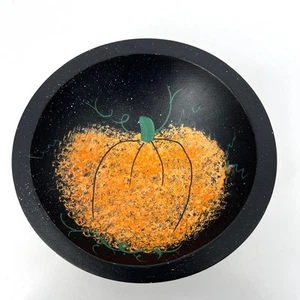 VTG 1999 Hand Painted Pumpkin Wooden Bowl Nicholas Street Collectible Folk Art - Picture 1 of 10
