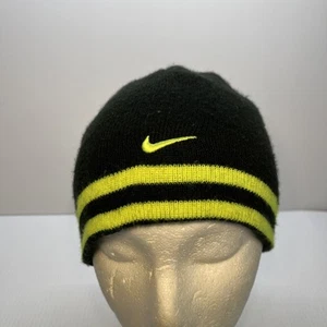 Nike Reversible Beanie Hat Cap Youth Black Volt Green Knit Winter - Picture 1 of 12
