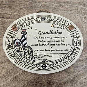 Placa de pared colgante ovalada de cerámica Trinity faro náutico abuelo amor - Imagen 1 de 3