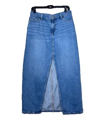 Old Navy Denim Front Slit Midi Skirt Women's Size 6 Boho Western Skirt Pockets - Image 1 of 4