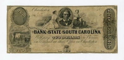 1800's $2 The Bank of the State of SOUTH CAROLINA Note - Image 1 of 2