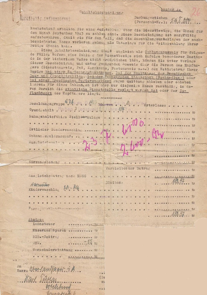 Sold-Dokument 1945 Oberlandjäger Lębork Szczytno Ortelsburg Ostpreußen Feldpost2 - Bild 1 von 1