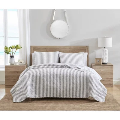 Stone Cottage 2-Piece Quilt Set Casual Prewashed Striped, Gray, Twin