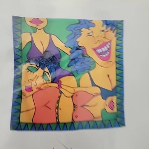 Tenda doccia NOS B McLane tessuto grandi larghe retrò anni 80 90 arte donna colorata - Foto 1 di 7