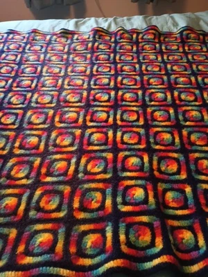 Vintage Crochet/Knitted Blanket Wool Multicolor Beautiful 58x36 - Image 1 of 4