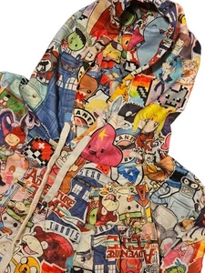 All Over Print Cartoon Hoodie Men’s L  Adventure Time Anime Retro TV Mashup Y2K  - Picture 1 of 11