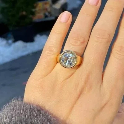 14K Yellow Gold Plated Real Moissanite 4Ct Round Cut Solitaire Engagement Ring - Image 1 of 4